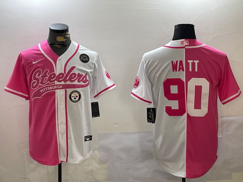 Men Pittsburgh Steelers #90 Watt white pink Joint Name 2024 Nike Limited NFL Jersey style 6